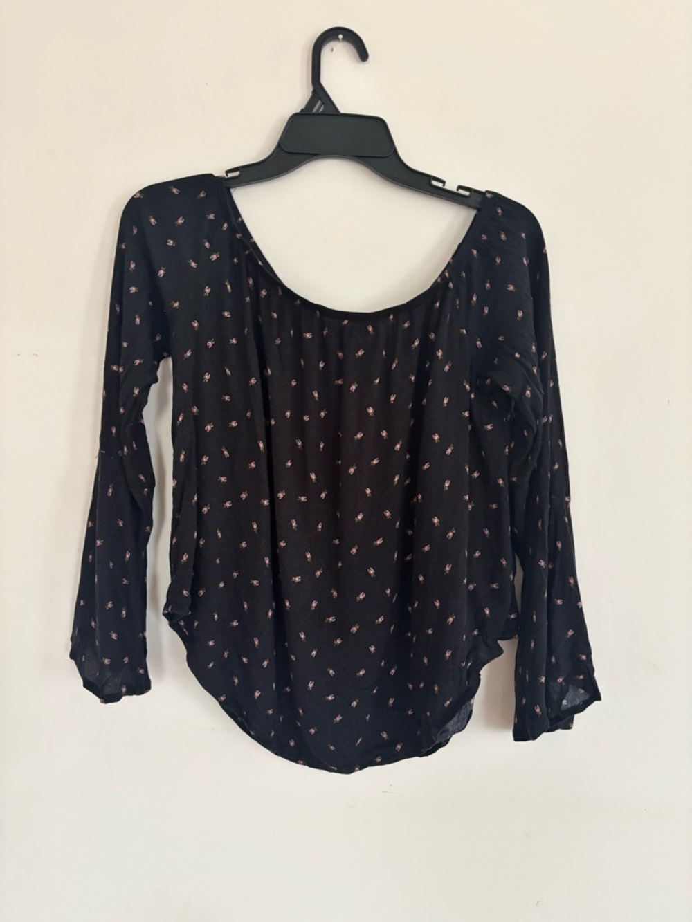 Mossimo Black Floral Boho Blouse Bell Sleeve Small
